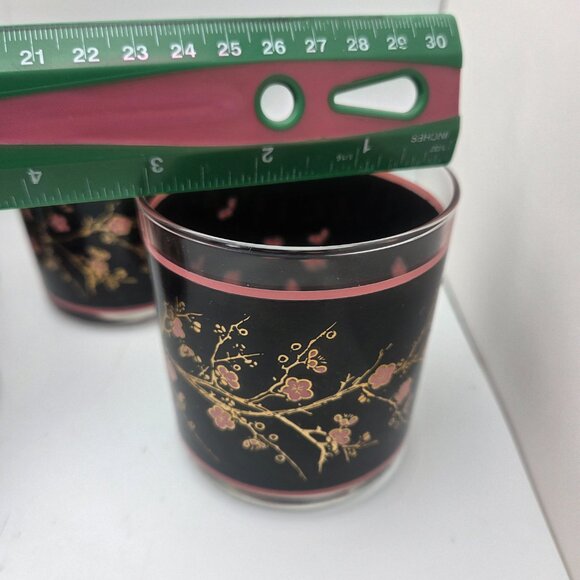 Vintage Cutler Glasses Japanese Pink Cherry Blossoms Mid-Century Modern Set of 4 - Picture 16 of 16